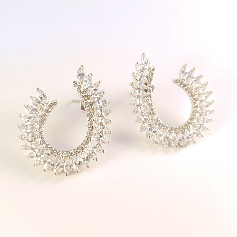 Silver diamond crossover earrings