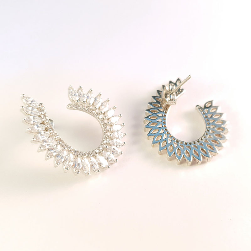 Silver diamond crossover earrings